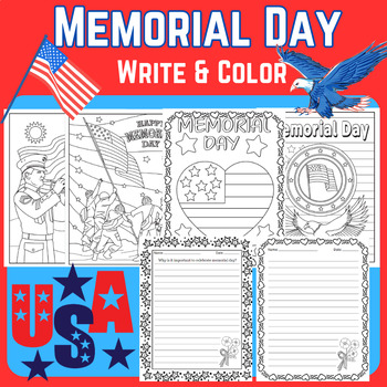 Preview of Memorial Day Patriotic Write and Color End of Year Summer USA Military