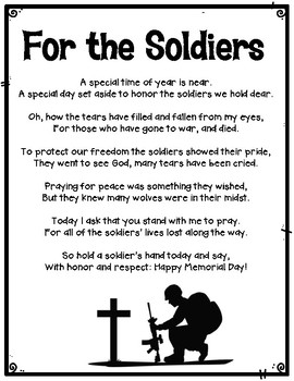 For the Soldiers Memorial Day Poem by Teaching with a Louisiana Twist