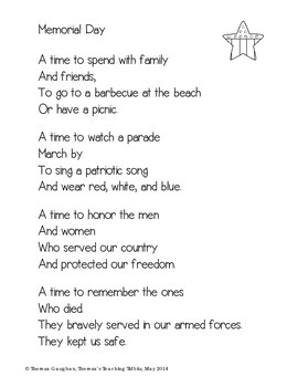 Memorial Day Poem and Writing Paper by Theresa's Teaching Tidbits