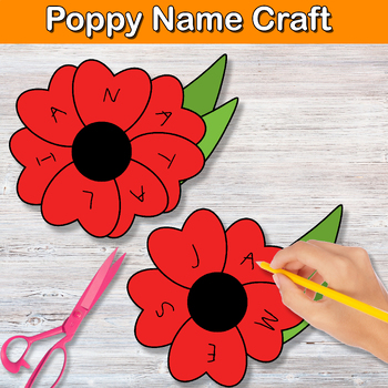 Preview of Memorial Day Poppy Name Craft | Patriots Day Activity | Veterans Bulletin Board