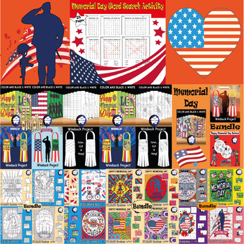 Preview of Memorial Day Poster/Word Search/Agamographs/Windsock/Spinner......... Bundle