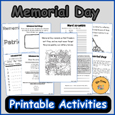 Memorial Day Printable Activities ,Writing Sheets ,Words W