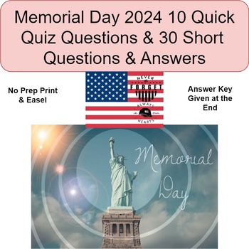 Preview of Memorial Day Quick Quiz & Ques & Ans:No Prep with Sol- Print & Digital Easel