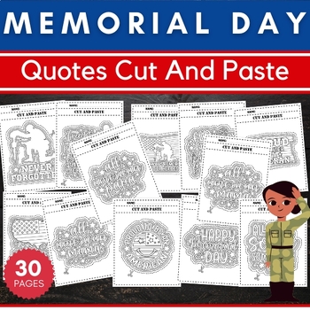 Preview of Memorial Day Quotes Cut And Paste worksheets - Fun Scissors Skills crafts