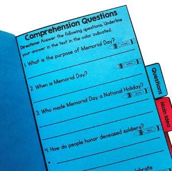 memorial day reading comprehension flip book activities 2nd 3rd grade