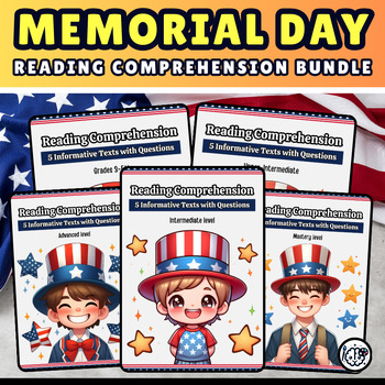 Preview of Memorial Day Reading Comprehension Passages and Coloring Pages Bundle all Grades