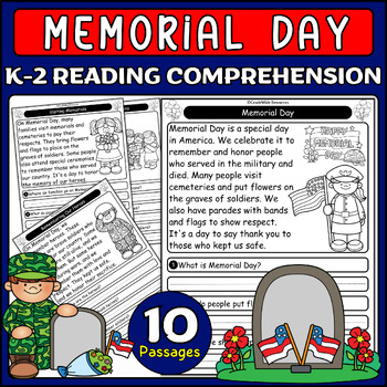 Preview of Memorial Day Reading Comprehension Passages for K-2: Honor, Learn, and Remember!