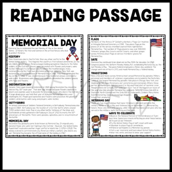 memorial day reading comprehension worksheet by teaching to the middle