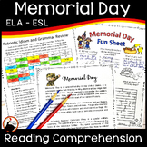 Memorial Day Reading Comprehension and ESL Activities