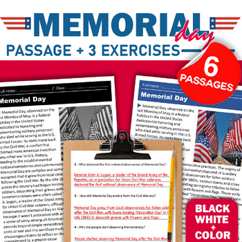 Preview of Memorial Day Reading Comprehension in Bundle 1-12 grade activities,exercices