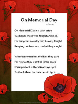Memorial Day Reading Passage and Poem by Ann Fausnight | TpT