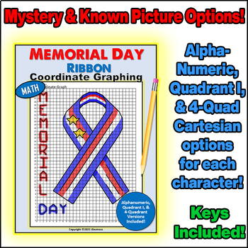 Preview of Memorial Day Ribbon Coordinate Graph Mystery Pictures! Ordered Pairs Graphing!