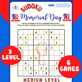 Preview of Memorial Day SUDOKU math morning center game critical thinking activities middle