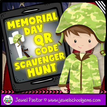 Preview of Memorial Day Scavenger Hunt with Memorial Day Trivia | QR Code Activities