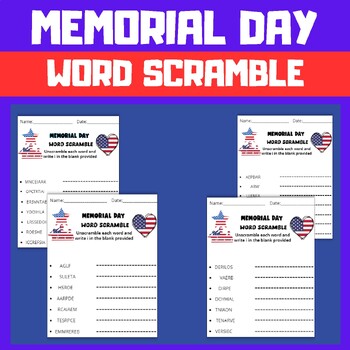 Preview of Memorial Day Scramble Words, Craft&Activities, Creative Writing, Printable