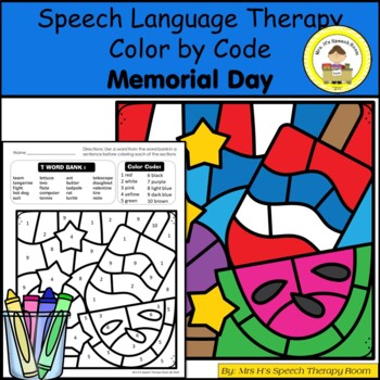 Preview of Memorial Day Speech Therapy Color By Code Grab and Go Activity