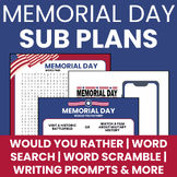 Memorial Day Sub Plans- Word Search/Writing/Word Scramble/