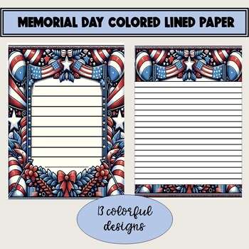 Preview of Memorial Day Themed Lined Paper | Colorful artwork framed lined paper