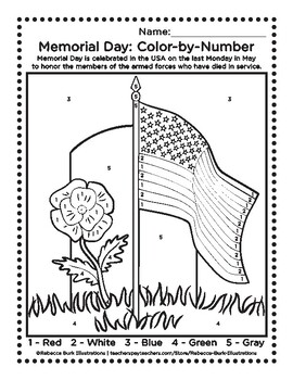 memorial day color by number teaching resources tpt