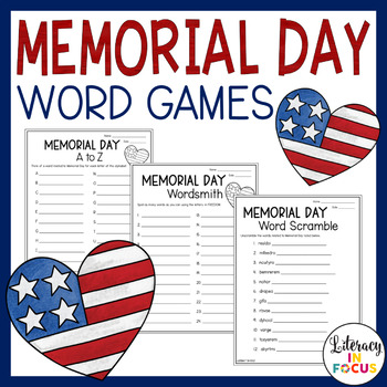 memorial day activities word games free by literacy in focus