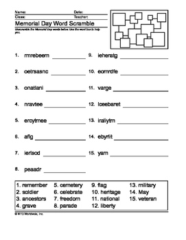 Memorial Day Word Scramble Printable by Lesson Machine | TpT