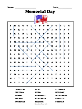 Memorial Day Word Search by Reading Tree 123 | Teachers Pay Teachers