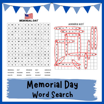 memorial day word search by many hats educator tpt