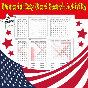 Preview of Memorial Day Word Search Activity Reading Comprehension Passages Writing Word