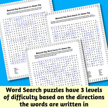 Memorial Day Word Search & Crossword Puzzles: Print ...