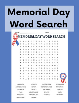 Memorial Day Word Search | Holidays | NO PREP by Personal Finance Time