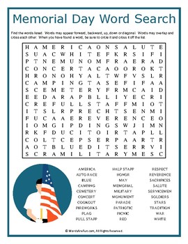 Memorial Day Word Search Puzzle by Words Are Fun | TpT