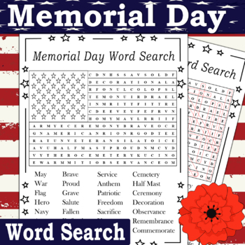 Memorial Day Word Search Puzzles | Memorial Wordsearch Puzzle Activities