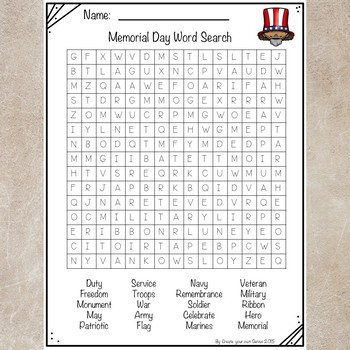 memorial day word search and activity by create your own genius tpt