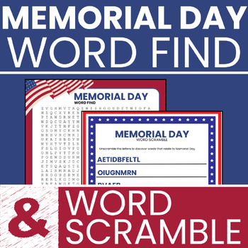 Preview of Memorial Day Word Search and Word Scramble- Activity, Word Find, Worksheets
