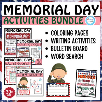 Preview of Memorial Day Word search,Writing prompts activities &coloring pages BUNDLE