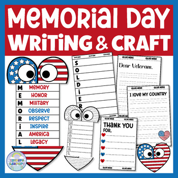 Preview of Memorial Day Writing Heart Shape Craftivity Acrostic Poem Craft Project Activity