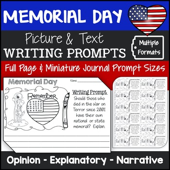 Preview of Memorial Day Writing Prompts with Pictures (Opinion, Explanatory, Narrative)