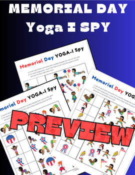 Preview of Memorial Day Yoga I Spy Movement Worksheets, OT, PT, Brain breaks, exercises
