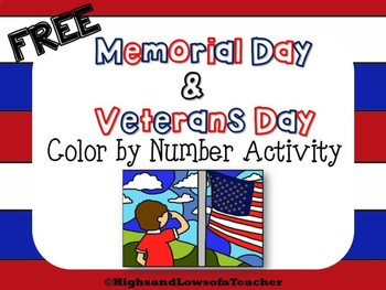 free memorial day and veterans day color by number coloring page