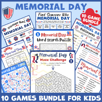 Preview of Memorial Day icebreaker game BUNDLE main ideas activity independent work middle