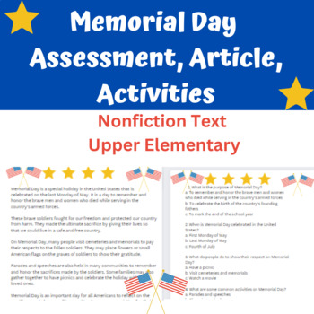 Preview of Memorial Day lesson plan, nonfiction article, and assessment! grades 4-6