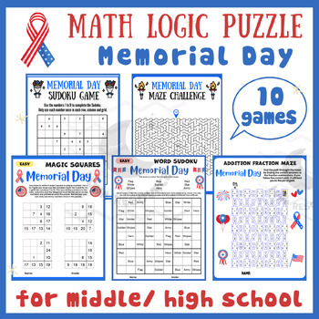 Preview of Memorial Day logic Mental math game centers fraction maze activities middle high