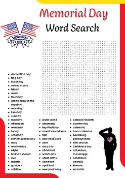 Memorial Day word search Puzzle worksheet activities for kids, Morning ...