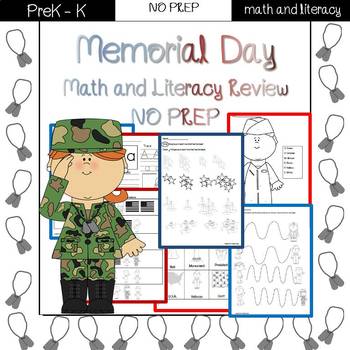 Preview of Memorial Day/End of the Year Review: PreK-Preschool NO PREP (Math & Literacy)
