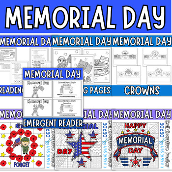 Preview of Memorial day Activity Bundle: Reading, Coloring, Crown, Posters & More