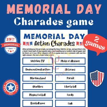 Preview of Memorial day Charades game brain breaks Classroom Management Activities primary