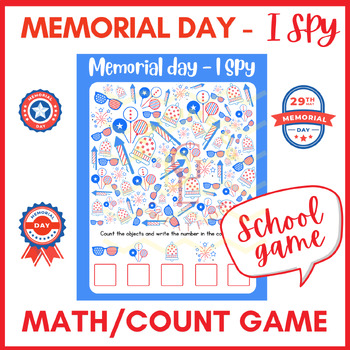 Preview of Memorial day I Spy Counting math logic game Center phonics classroom no prep 4th