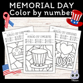 Memorial day color by number math activities,coloring page