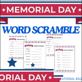 Memorial day scramble words,puzzle activities,worksheets