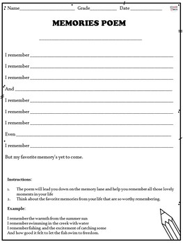 Preview of Memories Poem Template - SEL Poetry Writing Activity and Worksheet